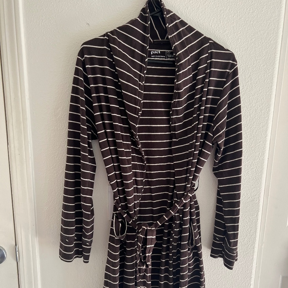 Pact Women's Striped Hooded Robe - Brown & Cream